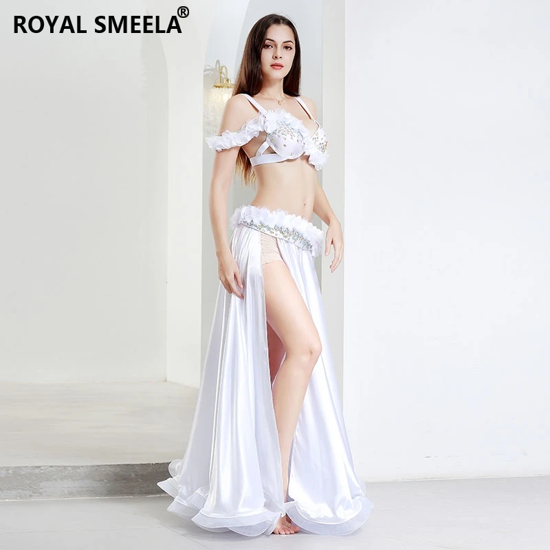 White belly dancing outfit Belly dancing Bra Belt Maxi Skirt Performance Bellydance Costume carnivale costume Arab dance costume