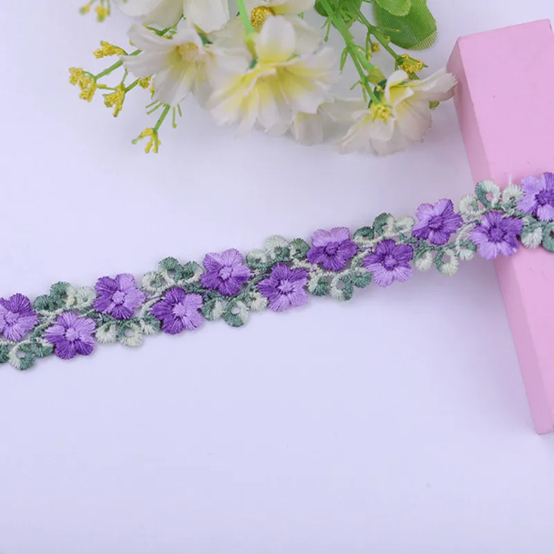 Dentelle de fleurs tridimensionnelles colorées mignonnes, bricolage, vêtements pour enfants, couture, accessoires de vêtement, 1, 3, 5 mètres