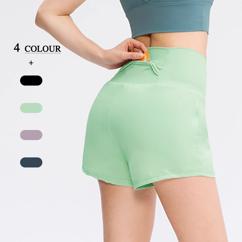 

2023 Women Seamless Gym Shorts With Invisible Pocket Fitness Workout Shorts High Waist Yoga Shorts Running Sports Pants