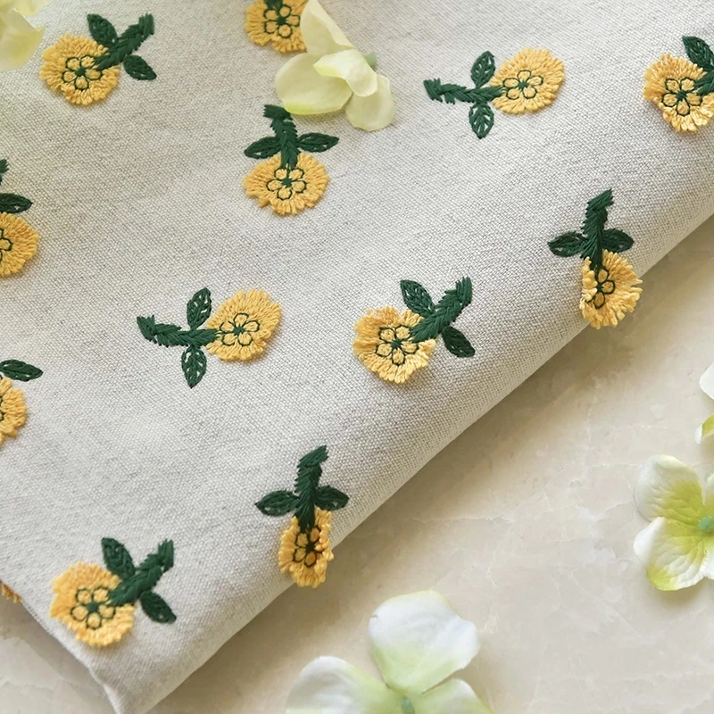 

Ins-inspired Three-Dimensional Small Yellow Flower Embroidery Cotton Linen Fabric Diy Handmade Clothing Bag Sofa Tablecloth