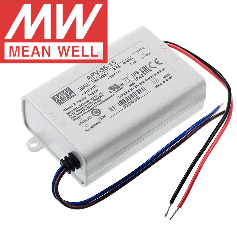 Oryginalny Mean Well APV-35 serii meanwell 5V/12V/15V/24V stałe napięcie projekt 35W pojedyncze wyjście zasilacz przełącznikowy led