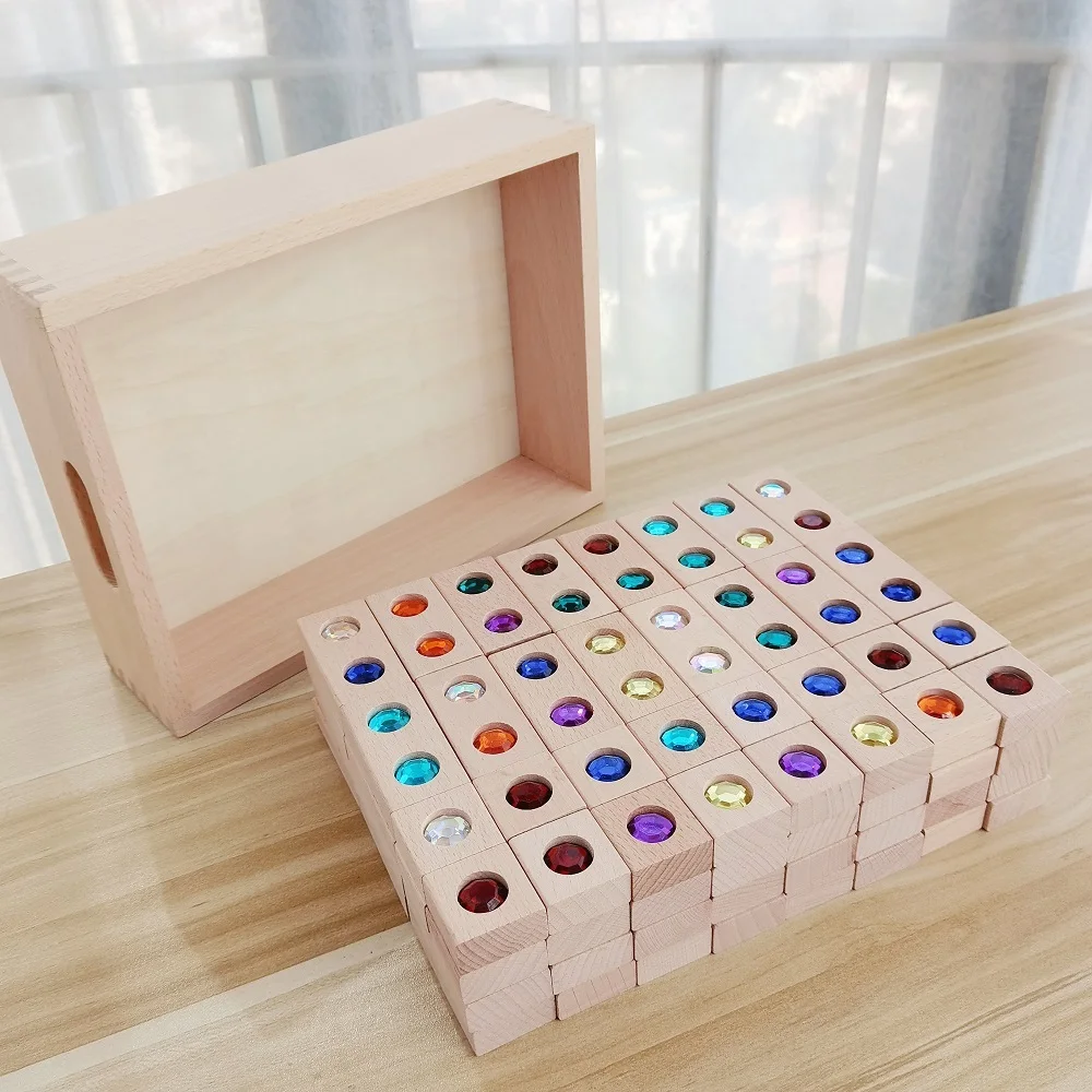 128pcs blocchi di gemme di legno arcobaleno impilabili giocattoli blocchi di legno naturale bambini blocchi di gioco creativi giocattoli educativi per bambini