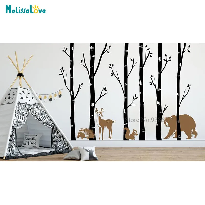 

Forest Birch Tree Animal Wall Sticker Decal For Kids Nursery Home Decor Removable Vinyl Murals BD148