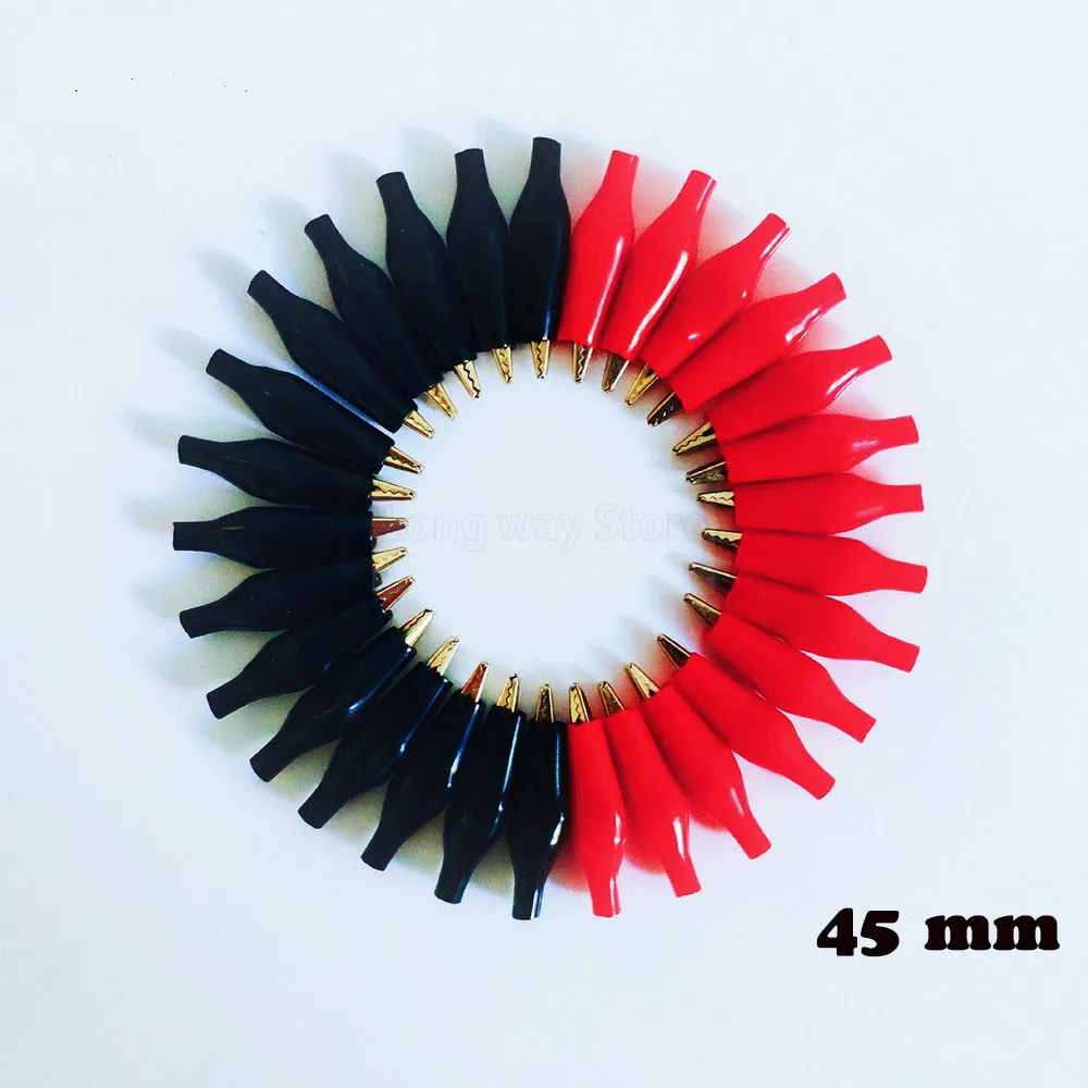 20pcs/lot 45MM Metal Alligator Clip G98 Crocodile Electrical Clamp for Testing Probe Meter Black and Red with Plastic Boot