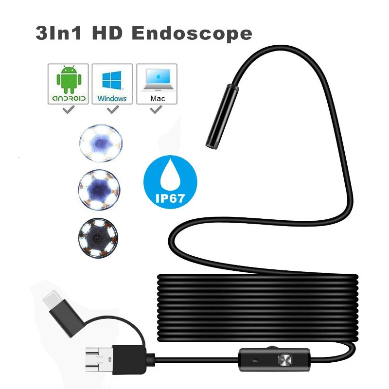 ARTBULL 7mm 3 in 1 HD Endoscope TYPE-C Mobile computer Industrial tube endoscope waterproof