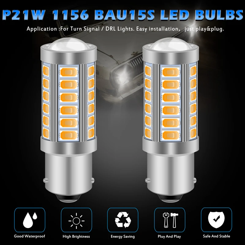 2pcs 1156 BAU15S PY21W 7507 LED Bulbs For Cars Turn Signal Lights Amber/Orange Lighting White Red Blue 5630 5730 33SMD