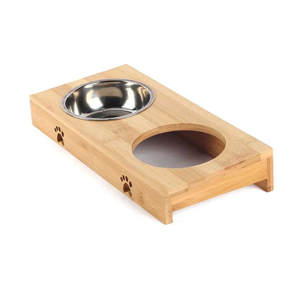 Pet Feeding Bowls Cat Dog Drinking Stainless Steel Ceramic Food Water Feeder Double Single Combination Bamboo Frame for Dogs Cat