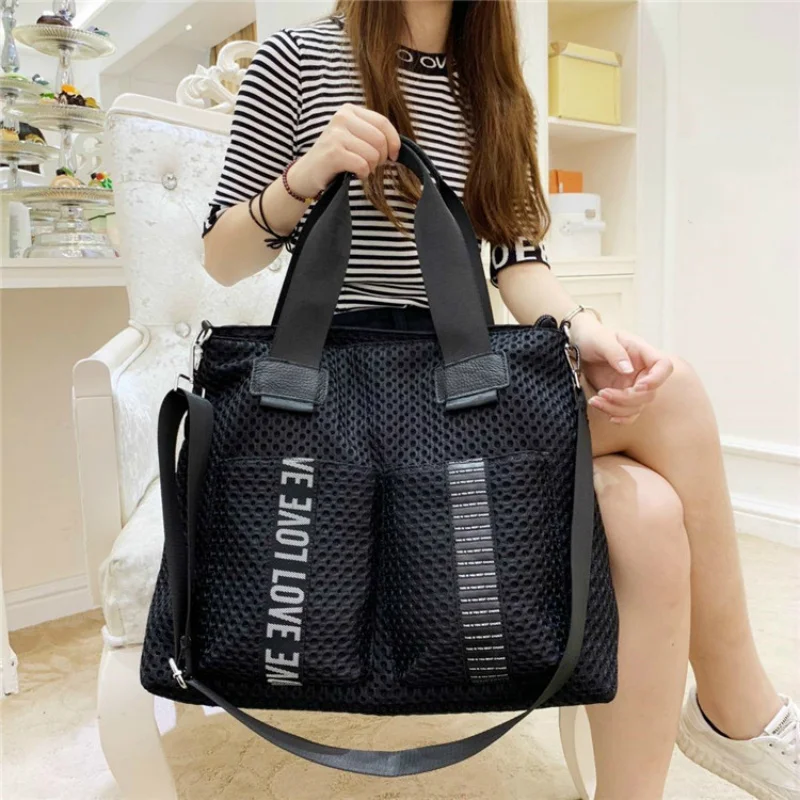 

Fashion Black Handbags For Women's Oxford Gym Large Capacity Shoulder Bags Girls Korean Style High Quality Female Totes