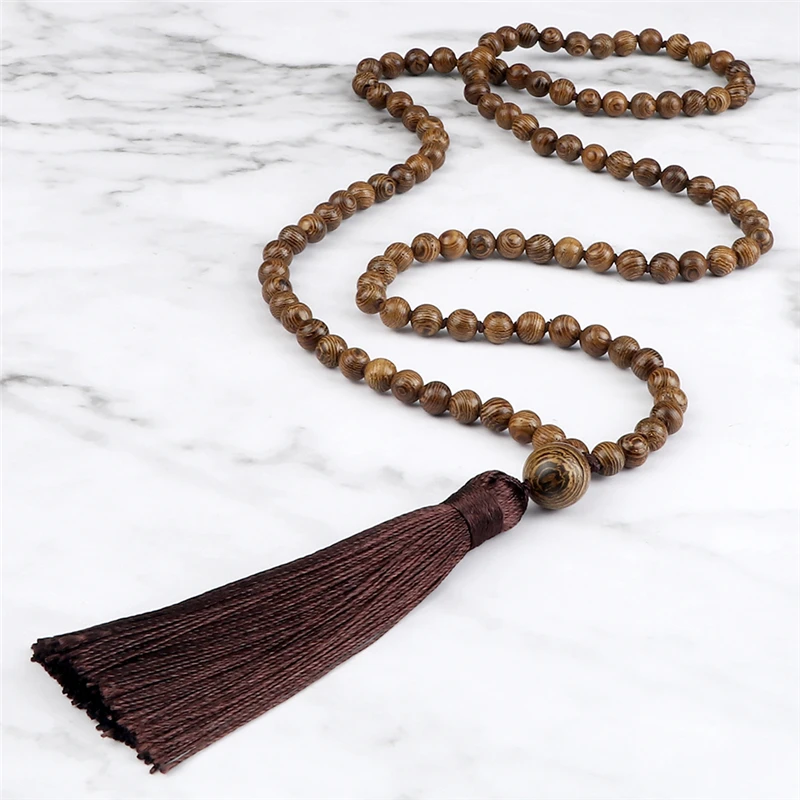 6mm Wooden Beads Necklaces Rosary Meditation Yoga Spirit Jewelry 108 Mala Beaded Tassel Necklace Accessories Gifts for Men Women