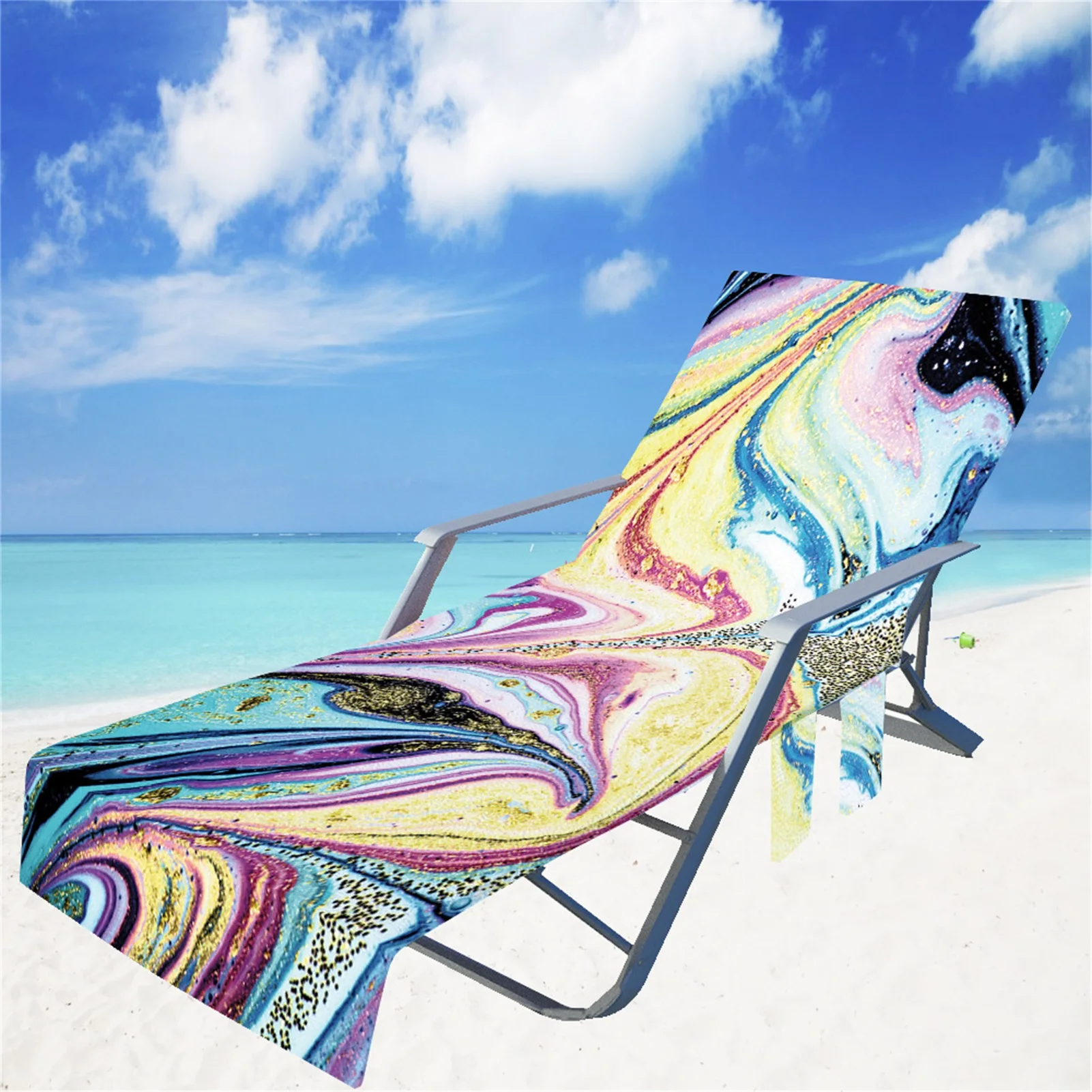 Beach Chair Cover Pool Lounge Lounge Chair Towel Sun Lounger Cover With Side Storage Pocket Non-slip Terry Cloth Beach Towel