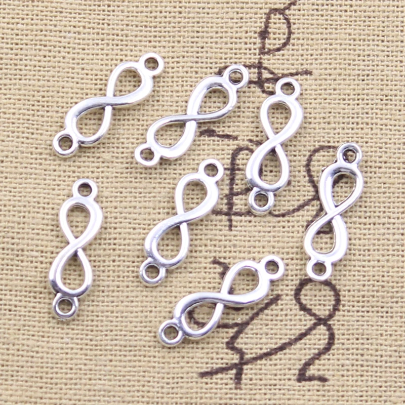 Colar com símbolo do infinito para jóias, 20x6mm, pingentes de cor prata antiga, diy, diy, feito à mão, jóias tibetanas, 50 peças