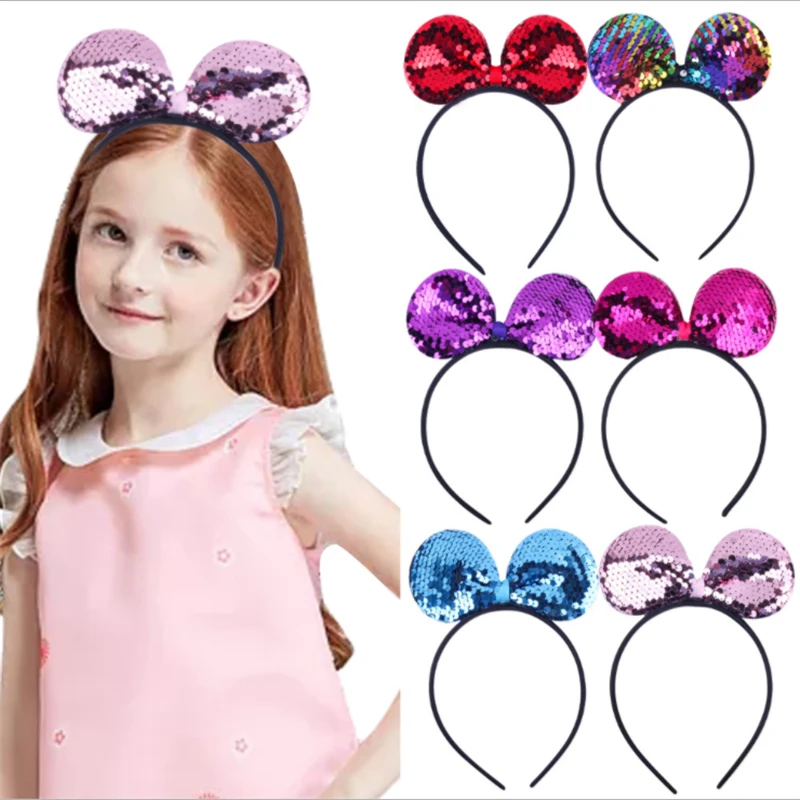 New children's party sponge sequin headband Customized double-sided fish scale large bow headband