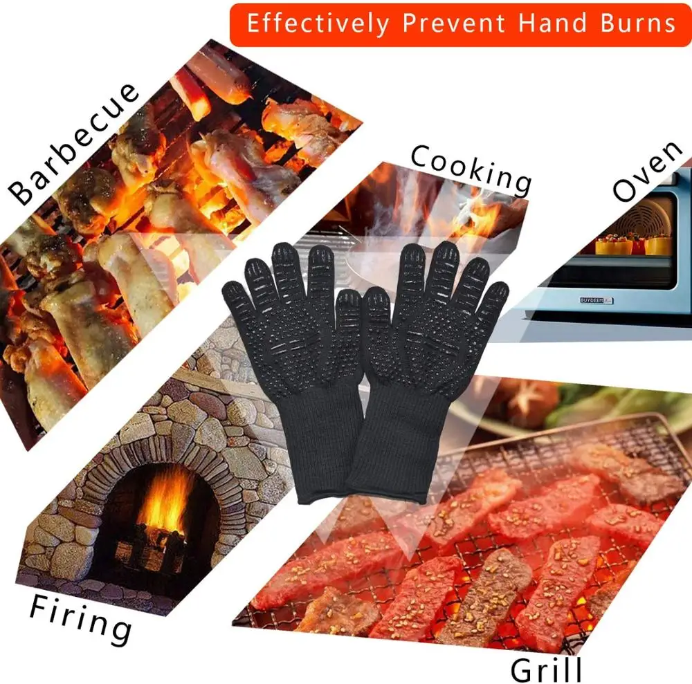 WALFOS BBQ Gloves High Temperature Oven Gloves Insulated Durable Fire Resistant BBQ Heat Insulated Microwave Gloves