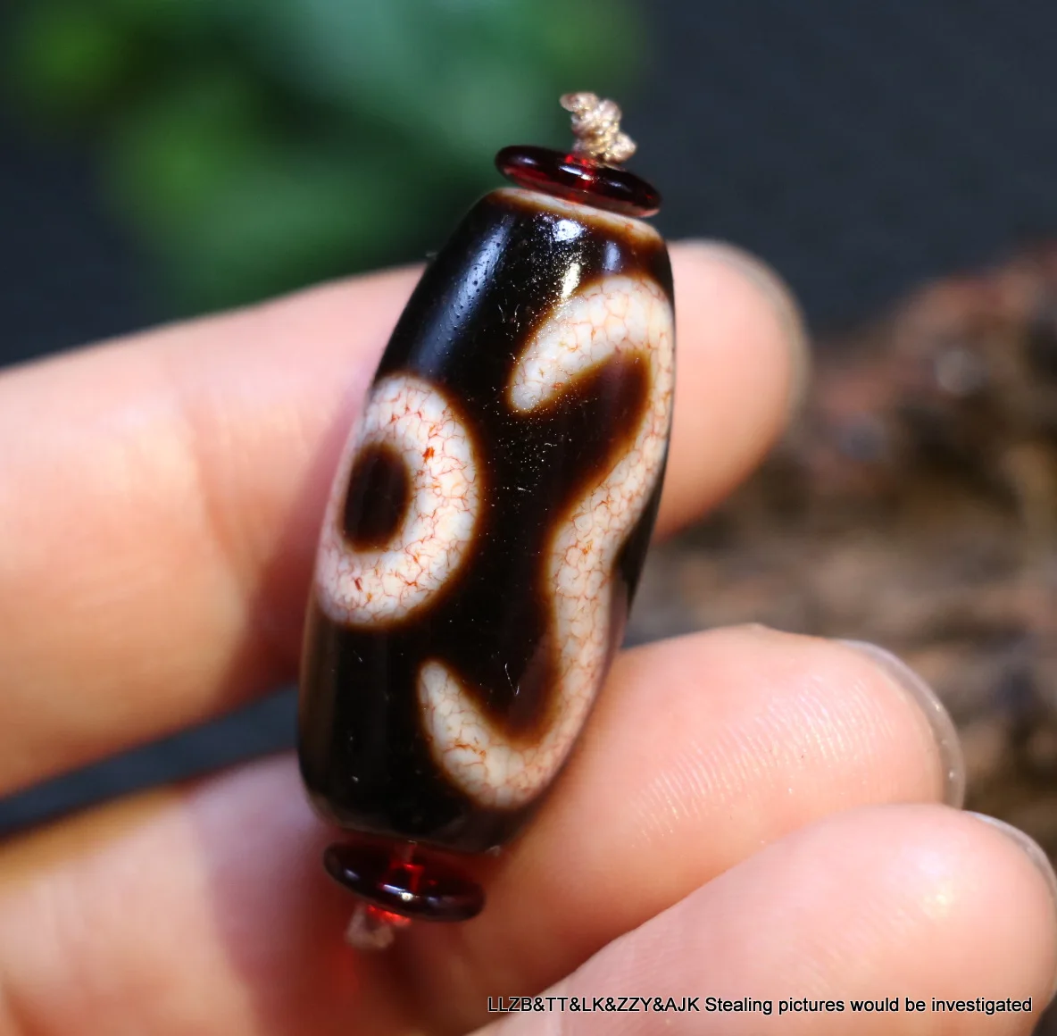 

Magic Energy Tibetan Old Agate Red Wine Color 2 Eye Ruyi Hook dZi Bead Pendant LKbrother Talisman Treasure