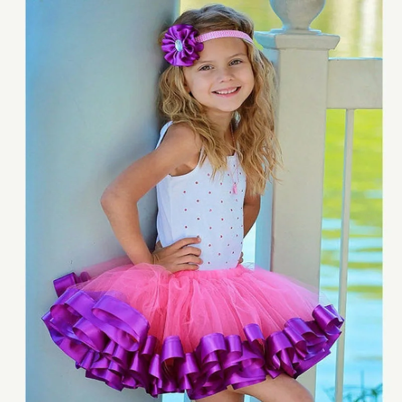 Summer Girls Tutu Skirt Kids Pink Fluffy Skirt Children\'s Princess Party Dance Tulle Skirts Cheap Miniskirt For 4-10 Years Girls