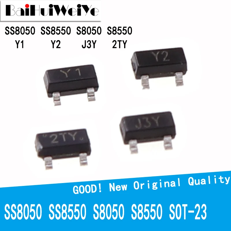 100 sztuk SS8050 Y1 SS8550 Y2 S8050 J3Y S8550 2TY SOT23 SMD SOT-23 PNP NPN MMBT8050 MMBT8550 nowy dobrej jakości tranzystor trioda