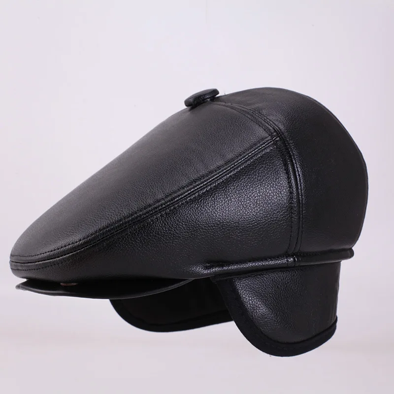 Men\'s Leather Baseball Cap Brand Pu Leather Beret Velvet Newsboy Belt Hunting Gatsby Caps Hats Boinas Keep Warm Flat Caps