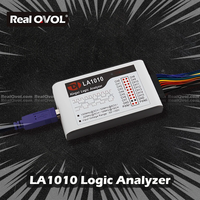 

RealQvol LA1010 USB Logic Analyzer 100M max sample rate 16 channels, 10B samples,MCU,,FPGA debug tool,english software