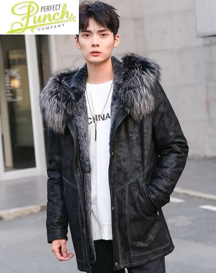 Jacket Men Winter Men's Clothing 6XL sheepskin genuine leather Real Rex Rabbit Fur Coat Male Hooded Parkas Ropa LXR420