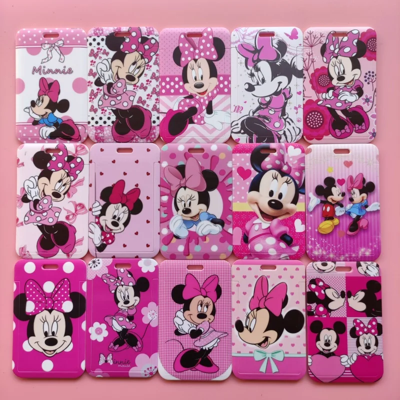 Disney mickey minnie mouse id titular do cartão cordão meninas credential suportes pescoço cintas feminino crachá titular chaveiros acessórios