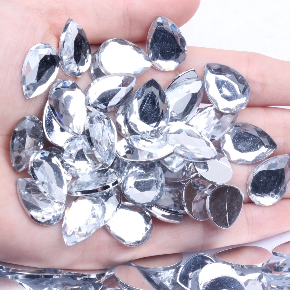 Flat Facets Acrylic Rhinestone Crystal Tear Shape 30pcs 10x14mm 13x18mm 18x25mm  Strass Nail Art Decorations Craft Art DIY Gems