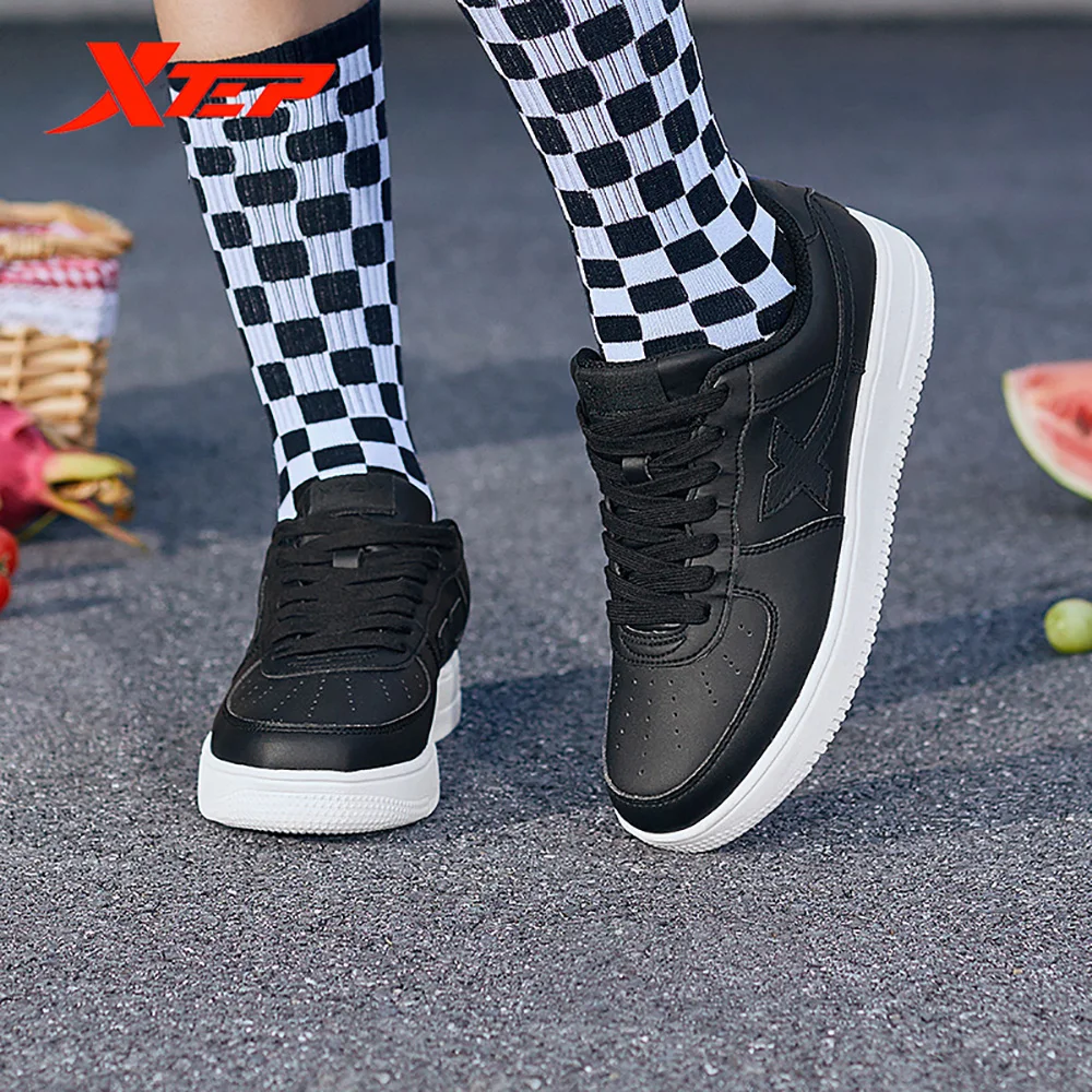 Xtep Women Skateboarding Shoes Female Spring Non-Slip Women\'s Walking Shoes White Black Durability Cozy Sneakers 881218319851