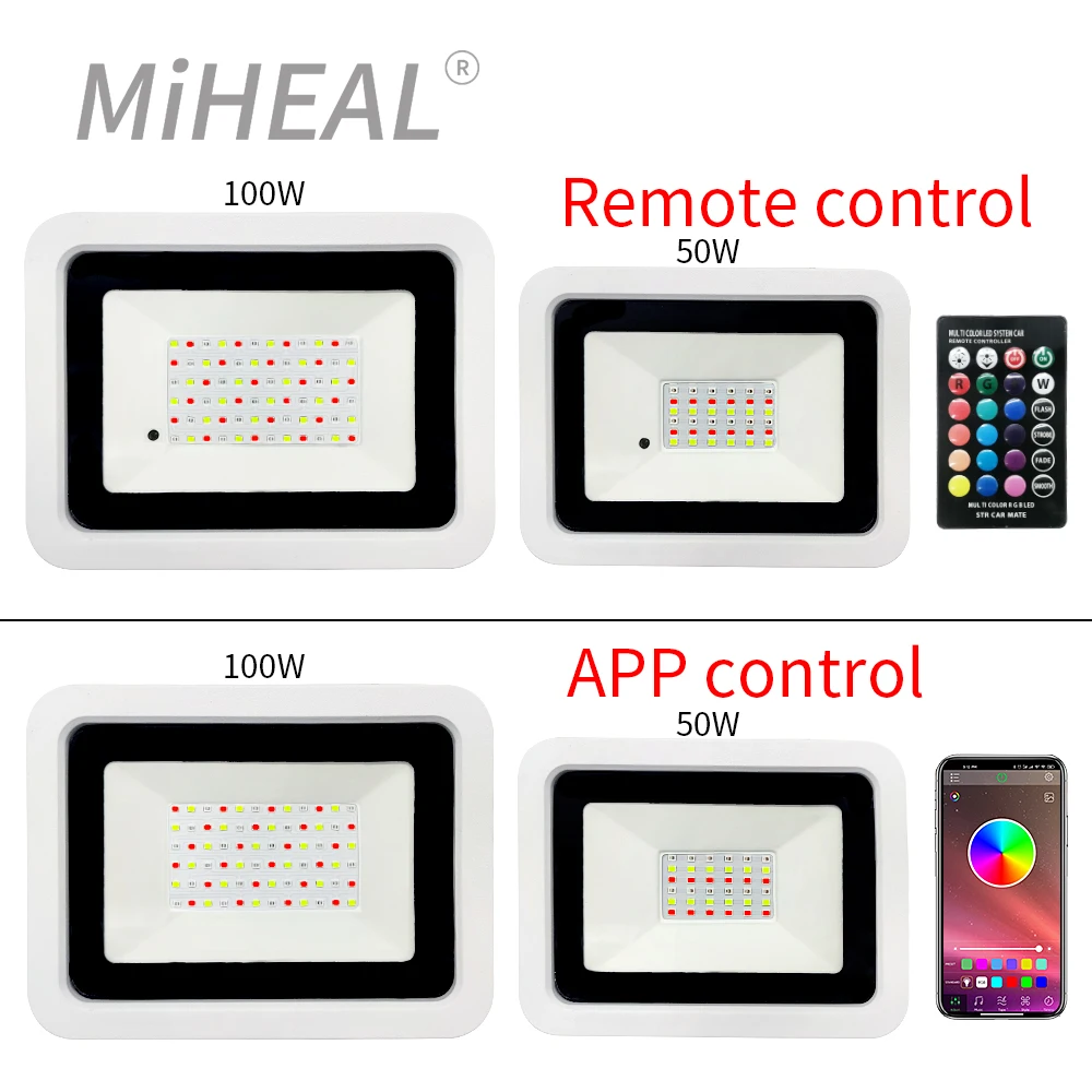 Led RGB Flood Light 50W 100W IP68 Outdoor Spotlight 220V RGB Reflector Projector Lamp With APP/Remote control