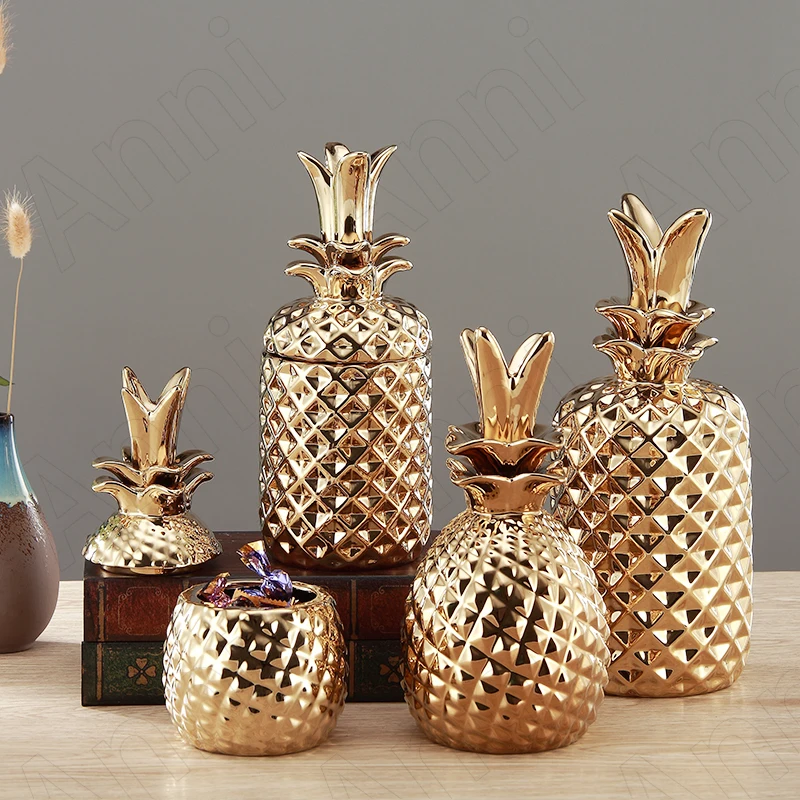 

European Ceramic Storage Jar Creativity Pineapple Decorative Desktop Jewelry Organizer Gilded Home Decoration Modern Ornaments