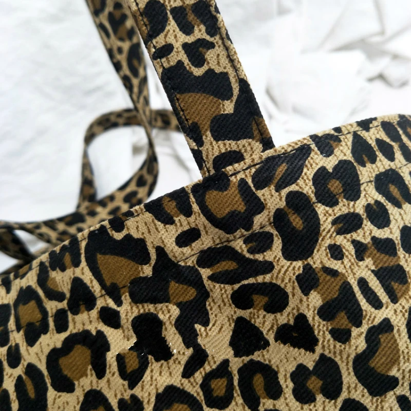 Shopping Bags Women Canvas Leopard Fashion Ins All-match Students Ulzzang Trendy Vintage Shoppers Chic Simple Chic Retro Totebag