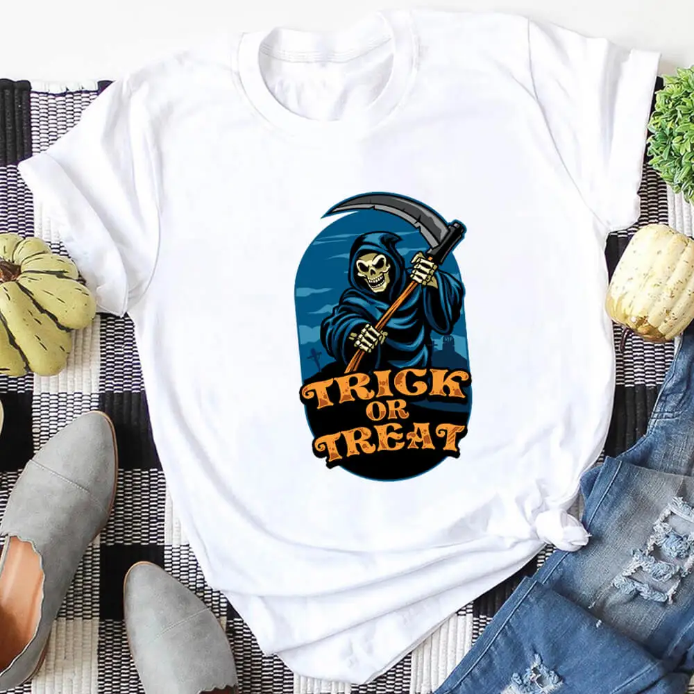 

Halloween Trick Or Treat Graphic Print 100%Cotton Women Tshirt Unisex Funny Summer Casual Short Sleeve Top Halloween Party Shirt