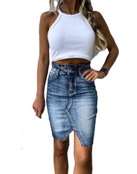 2025 New Retro Denim Skirt High Waist Buttock Slim Jeans Skirt Stretch Bodycon Mini Skirt S-XL drop shipping