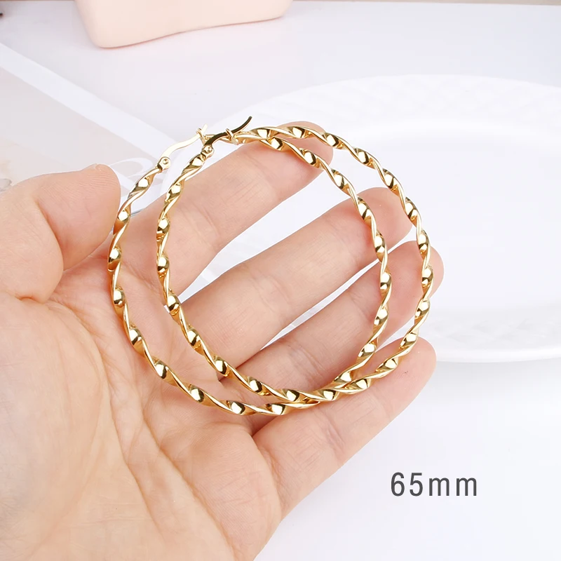 Hgfly Gold Color Stainless Steel Large  Hoop Earring for Women Thread Wholesale Ear Accessories  Fashion  Jewelry Hot E0153