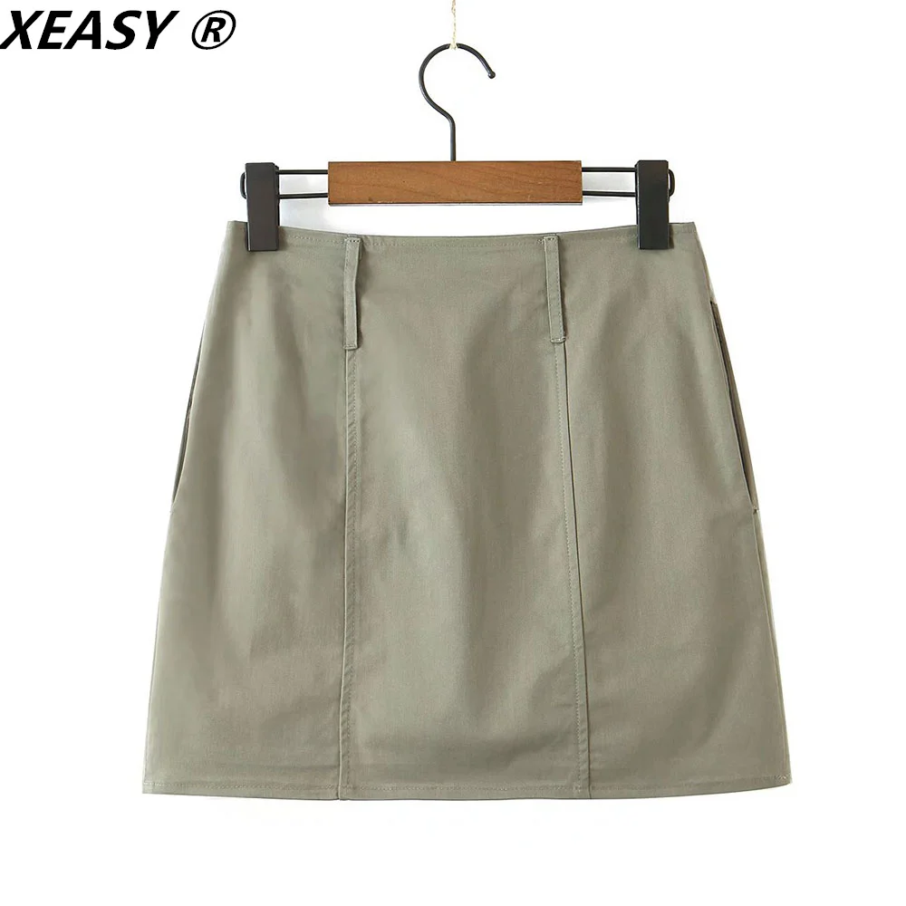 XEASY 2021 Women\'s Suits With Skirt Vintage Short Blazer Cropped Jacket High-Waisted Skirt Autumn Female Mini Suit 2 Piece Set