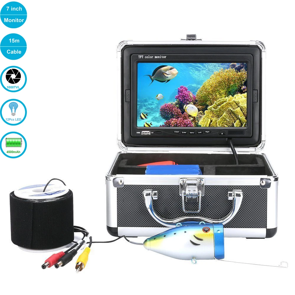 15m Cable 7 inch TFT LCD Underwater Fishing Camera HD 1000TV Lines Video Camera System Used In Ocean And Fresh Water Fishing