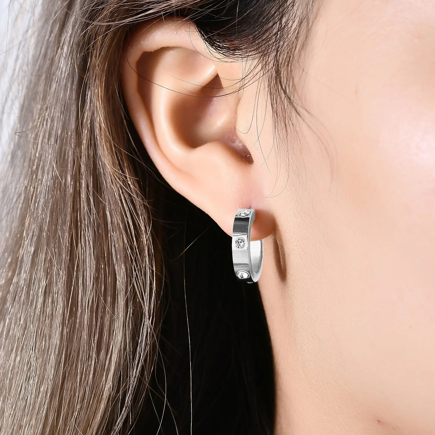 Luxury Crystal Stud Earring For Women Girl Stainless Steel C-Shaped Crystal Earrings High Quality Femme Party Jewelry Accessorie