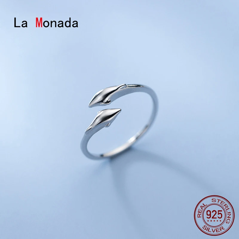 La Monada 52-56mm Resizable 925 Silver Ring For Women Real Silver 925 Woman Adjustable Dolphin Ring Fine Luxury Jewelry Silver