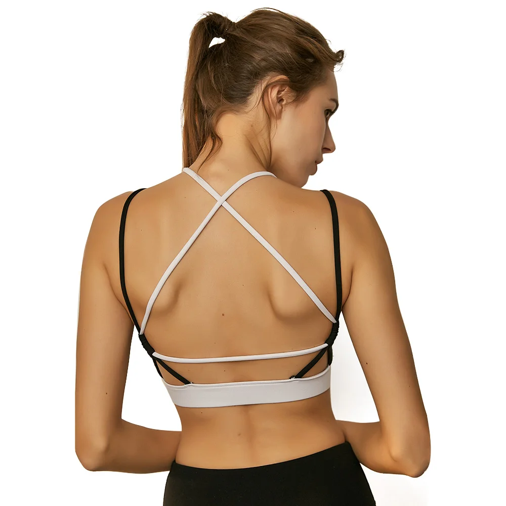 Sport Woman Bra Top For Fitness Gym Bra Cross Straps Active Wear Nylon Patchwork Jogging Femme Sport Underwear Female Yoga Bra