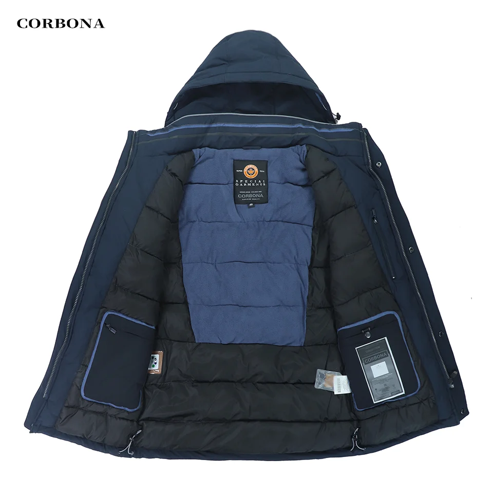 CORBONA New Arrival Mens Winter Jacket High Quality Cotton Long Coat Windproof Business Fashion Outdoor DetachableHat Warm Parka