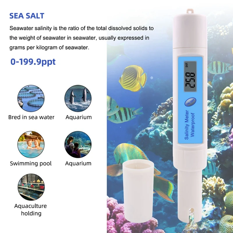 Waterproof Digital Salinity Meter Precision 0~199.9ppt Salinity Checker Health Soup Food Sea Aquarium Salt Salimeter Electrode