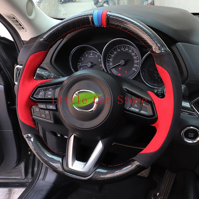 

Sew DIY Leather Carbon Fiber Steering Wheel Cover For Mazda 3 CX-4 CX-5 CX-8 M6 Axela Accessories