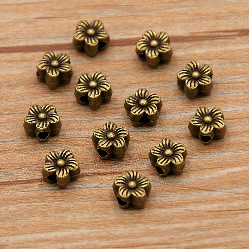 PULCHRITUDE 60pcs 6*6mm Two Color Small Flower Bead Spacer Bead Charms For Diy Beaded Bracelets Jewelry Handmade Making