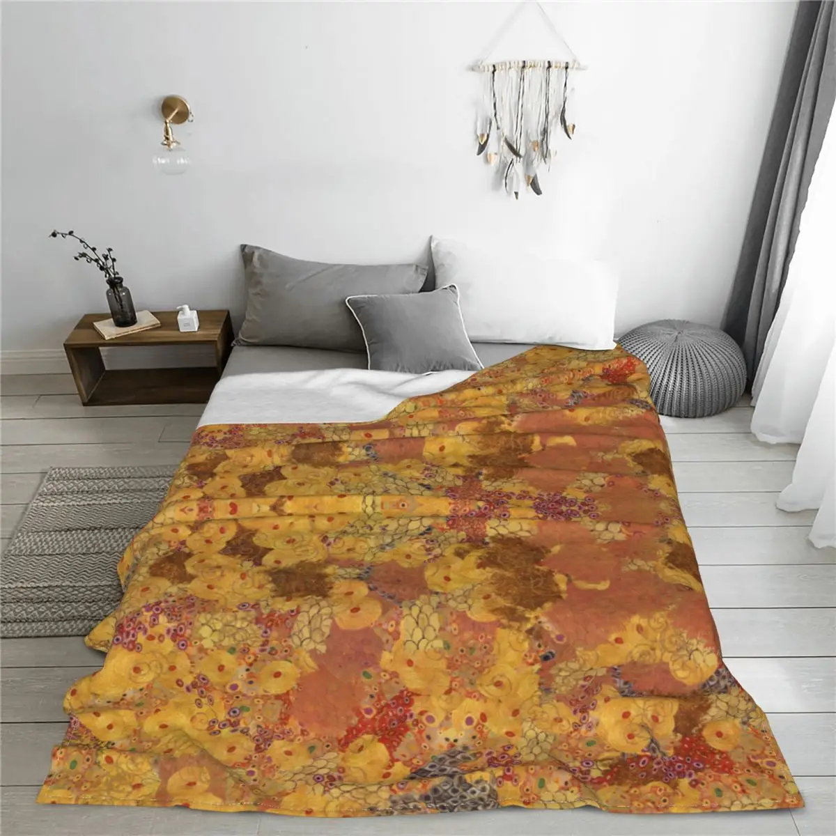 Gustav Klimt Freyas Flannel Throw Blankets Abstract Art Blankets for Sofa Office Lightweight Thin Bedspread