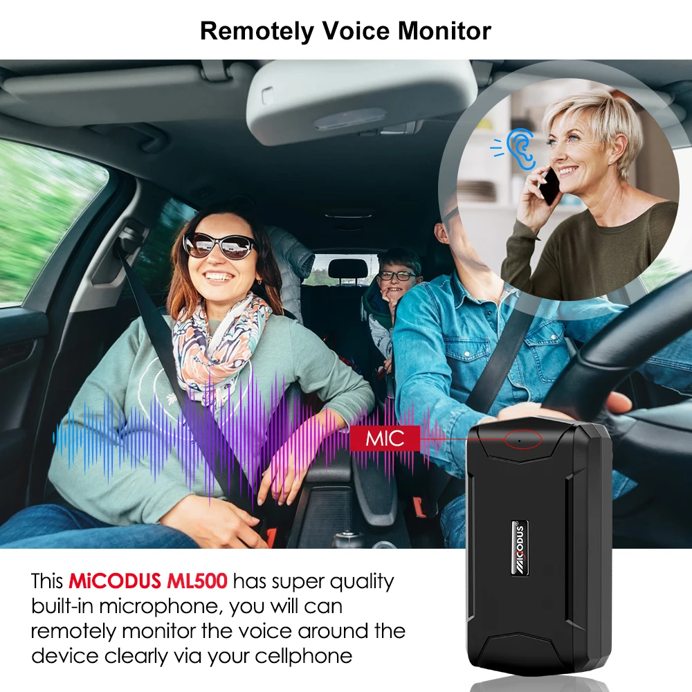 MiCODUS GPS Tracker Car Tracker ML500 Magnetic 5000mAh Temperature Voice Monitor GPS Locator Vibrate Drop Alert Lifetime APP