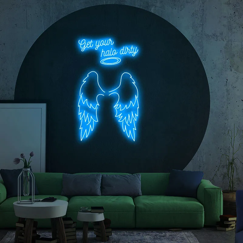 Get Your Halo Dirty With Angle Wings Neon Sign Custom Wall Logo For Wedding Bedroom Game Room Decor