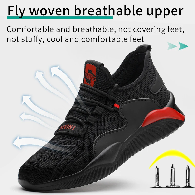 Drop Shipping 2020 Men\'s Steel Toe Cap Protective Work Shoes Outdoor Anti Smashing Shoes Men Puncture Proof Safety Sneakers