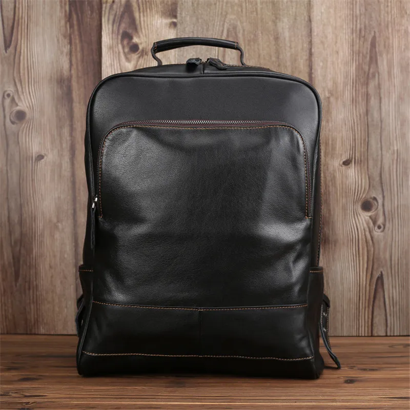 Nesitu High Quality Large Capacity Black Real Skin Genuine Leather 14'' 15.6'' Laptop Women Men Backpacks Male Travel Bags M008