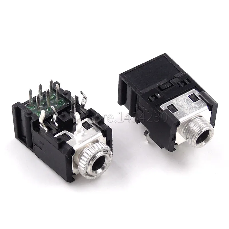 10Pcs PJ306BM 3.5mm Female Audio Connector 11 Pins Stereo Headphone socket Jack PJ-306BM With Nut With switch