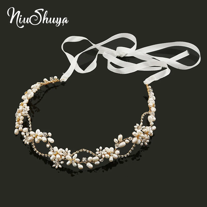 

NiuShuya Handmade Wired Hairband Crystal Rhinestones Freshwater Pearls Wedding Hair accessories Hairband Bridal Headband Jewelry