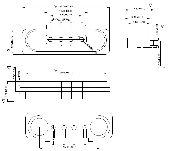 زوج من نوابض بوجو مغناطيسية ، 4 دبابيس ، 2.5 مللي متر ، 2.75 مللي متر ، صف واحد من الذكور والإناث ، زاوية 90 درجة لحام