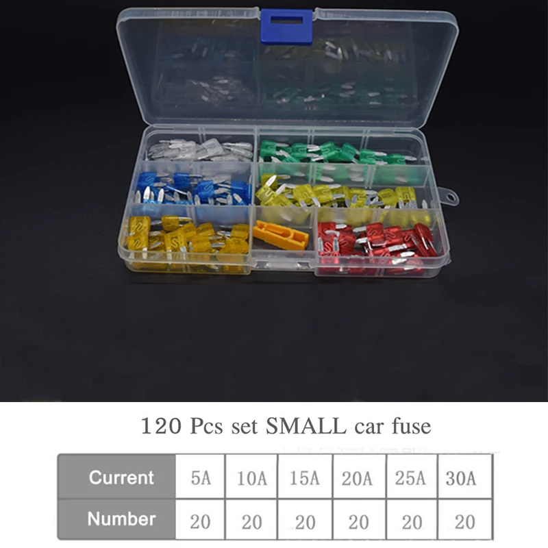 120pcs Small Size Low Profile MINI Blade Type Fuses Assortment Set Auto Car Truck insurance piece kit